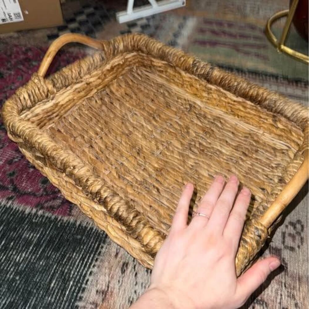 Woven Seagrass Rectangular Serving Tray with Handles
